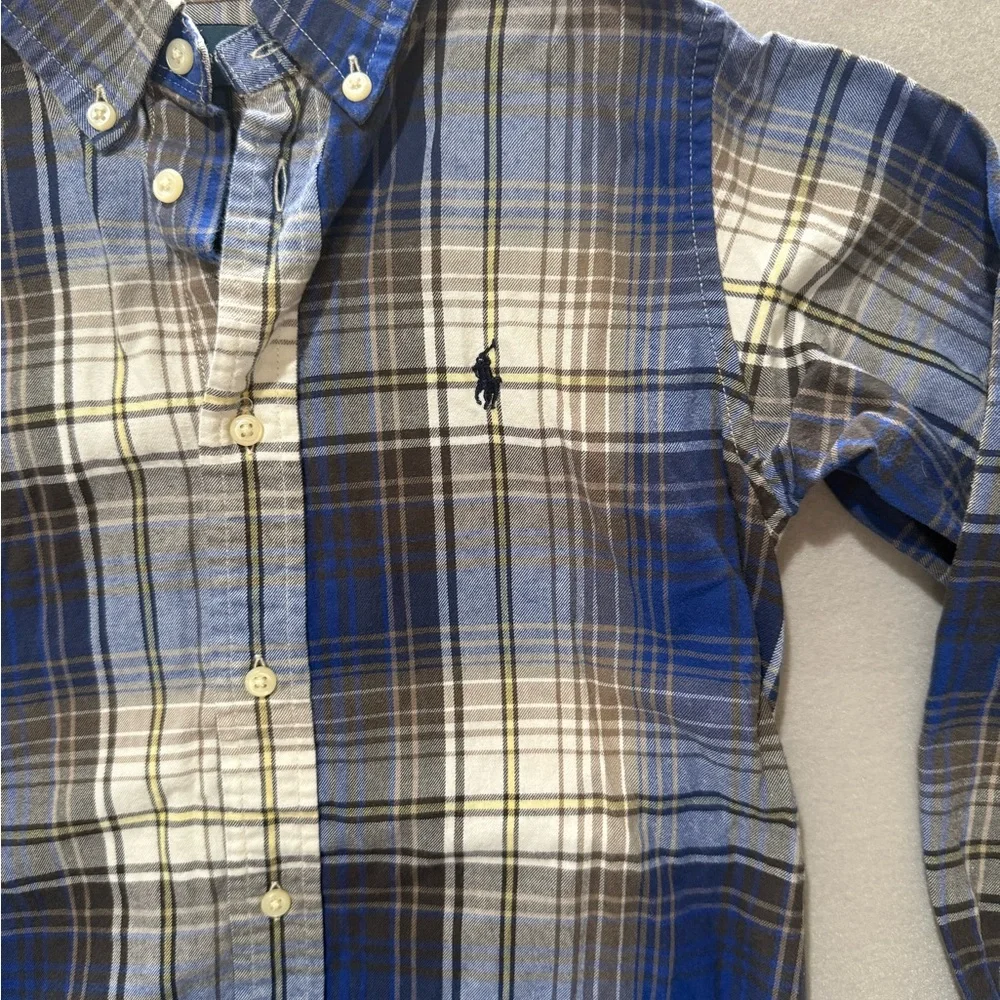 Polo Ralph Lauren Tartan Plaid Flannel Shirt Youth 6 100% Cotton Blue